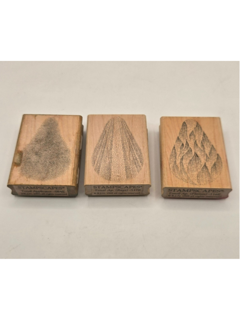 Vtg Stampscapes Lot of 3 Wood Mounted Rubber Stamps Tonal Applicator Rays Flames